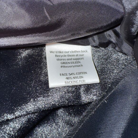 Eileen Fisher Bonded Fleece BLACK Funnel Neck Jacket Faux Fur Lined Coat XS - Picture 6 of 6